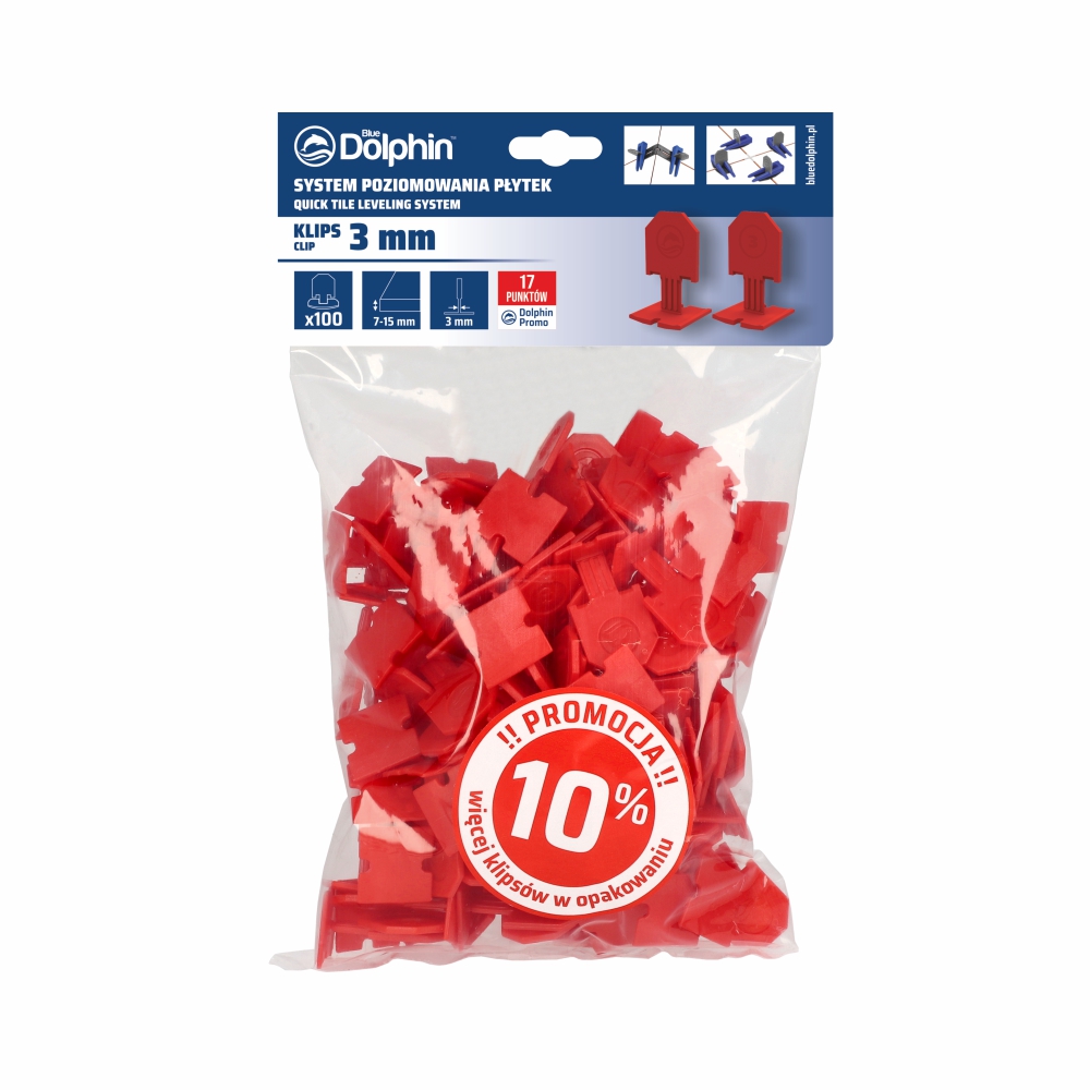Klips do systemu poziomowania płytek 3mm (100 sztuk) CZERWONY