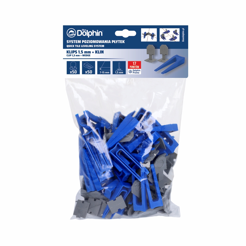 MIX: KLIN 1,5mm (50szt.) +  KLIPS (50szt.) SZARY