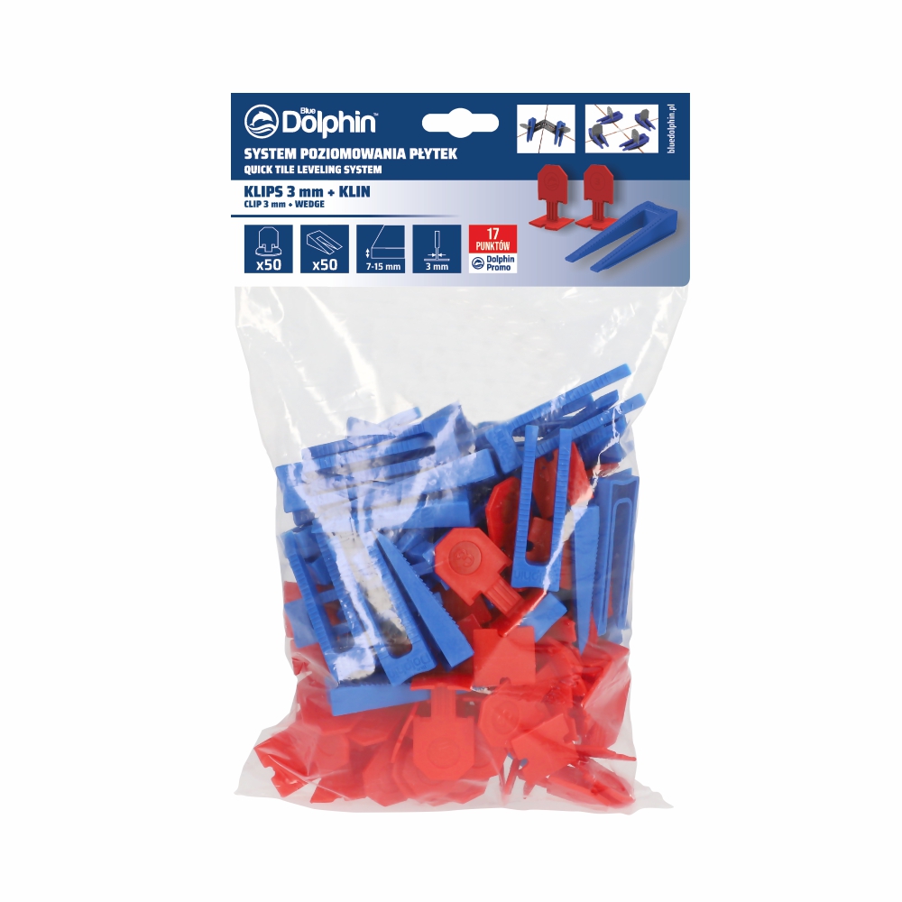 MIX: KLIN 3mm (50szt.) +  KLIPS (50szt.) CZERWONY