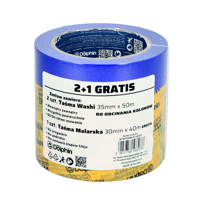 Washi Tape ORIGINAL 2x35mm x 50m + 1x30mm x 40m Malarska GRATIS